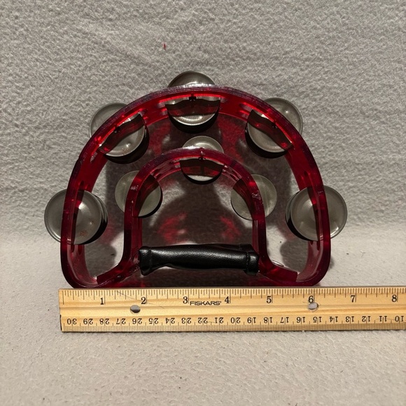 Heavy Duty Red Plastic Half Moon Pandero Tamborine with Jingles - Picture 6 of 8